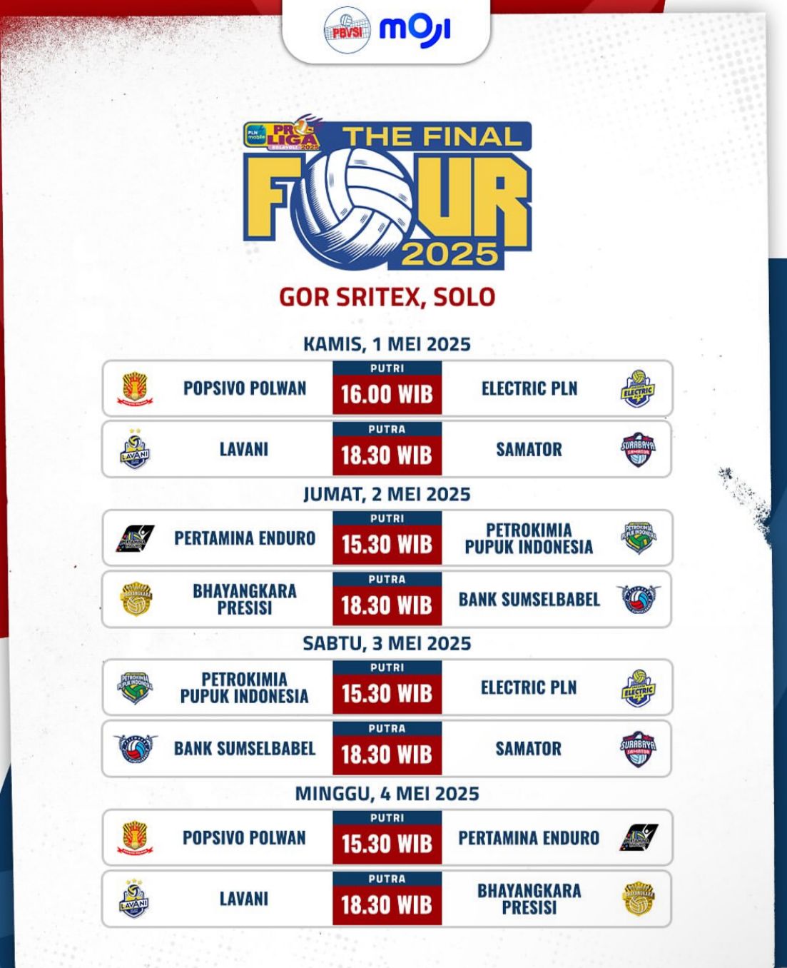 Jadwal Final Four Proliga Seri Solo (Instagram @Mojisports_)