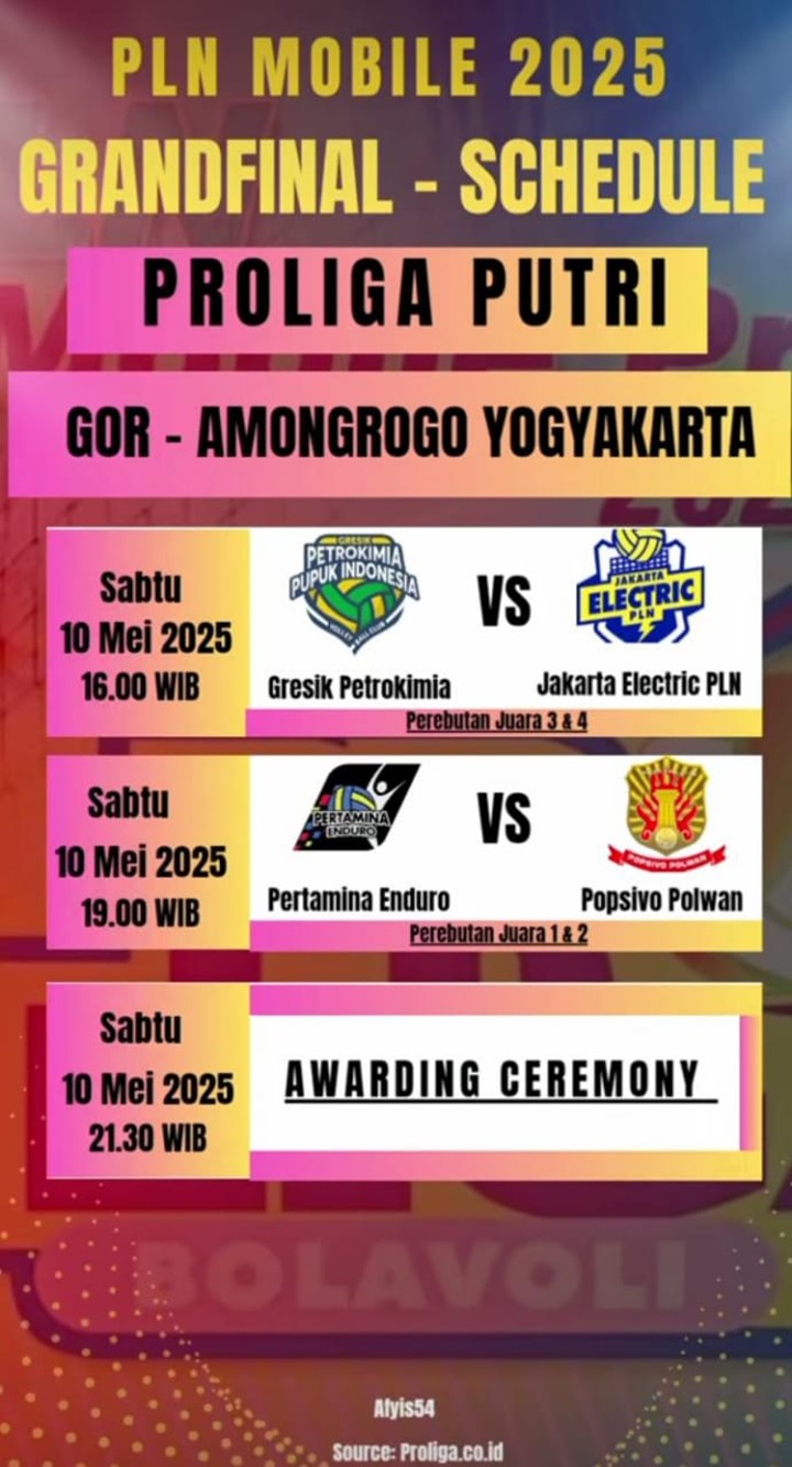 Cek Jadwal Final Four Proliga 2025 Laga Final dan Penentuan Sang Juara di GOR Amongrogo, Yogyakarta