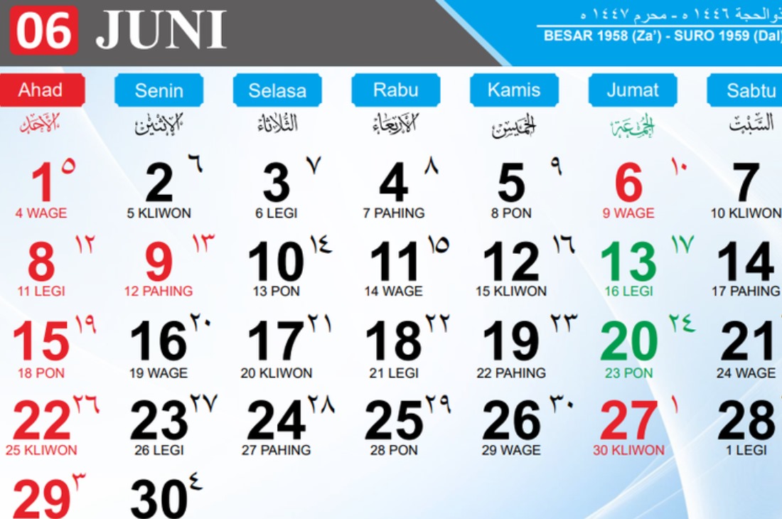 Kalender Juni 2025 (Kemenag.go.id)