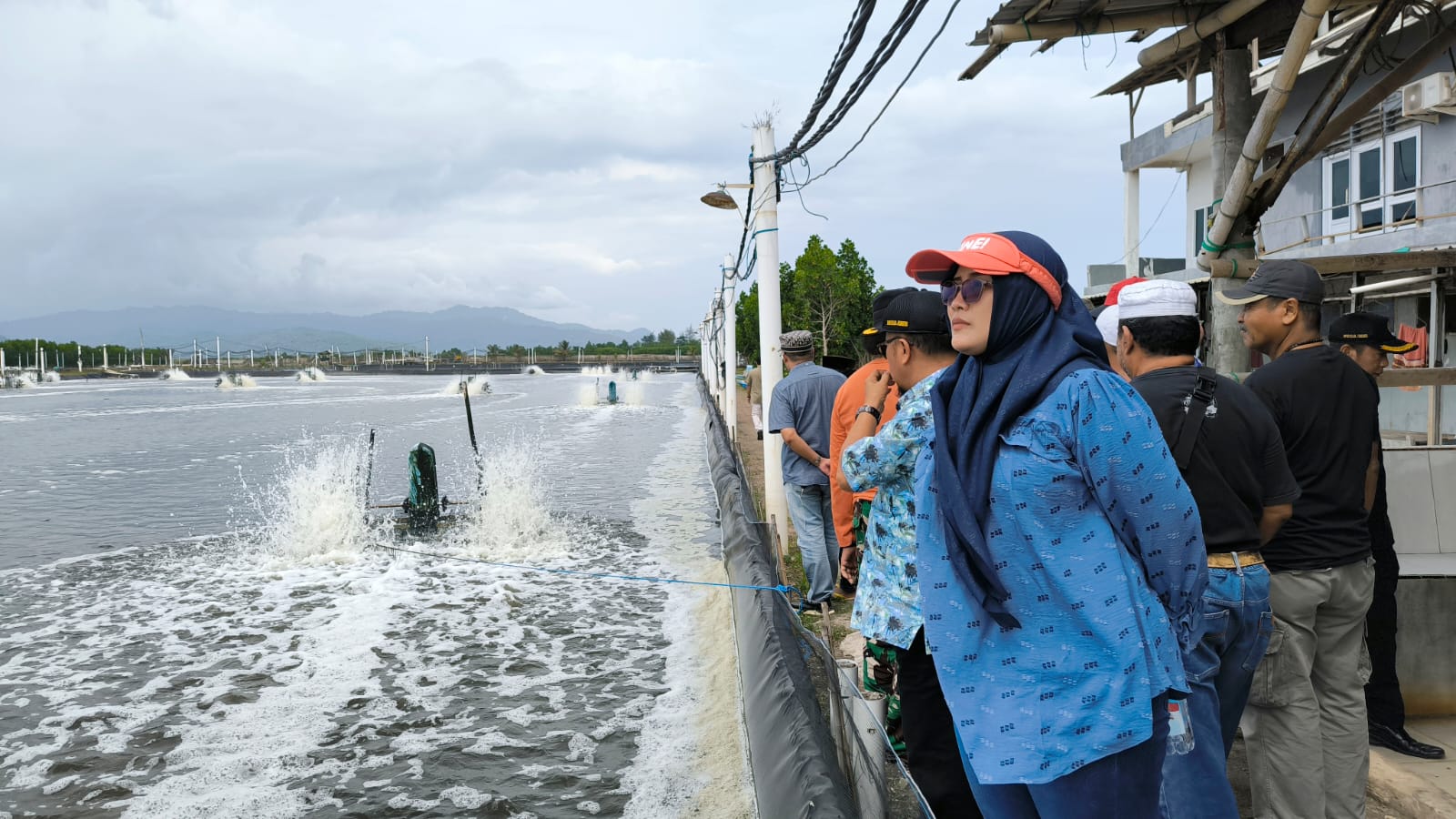 TINJAU LOKASI: Anggota Komisi B Nilam Noor Fadilah Wulandari turut dalam inspeksi dadakan (sidak) tambak udang milik PT BAS di Desa Sumberejo Kecamatan Ambulu, Sabtu (17/5) lalu. (MEGA SILVIA/RJ)
