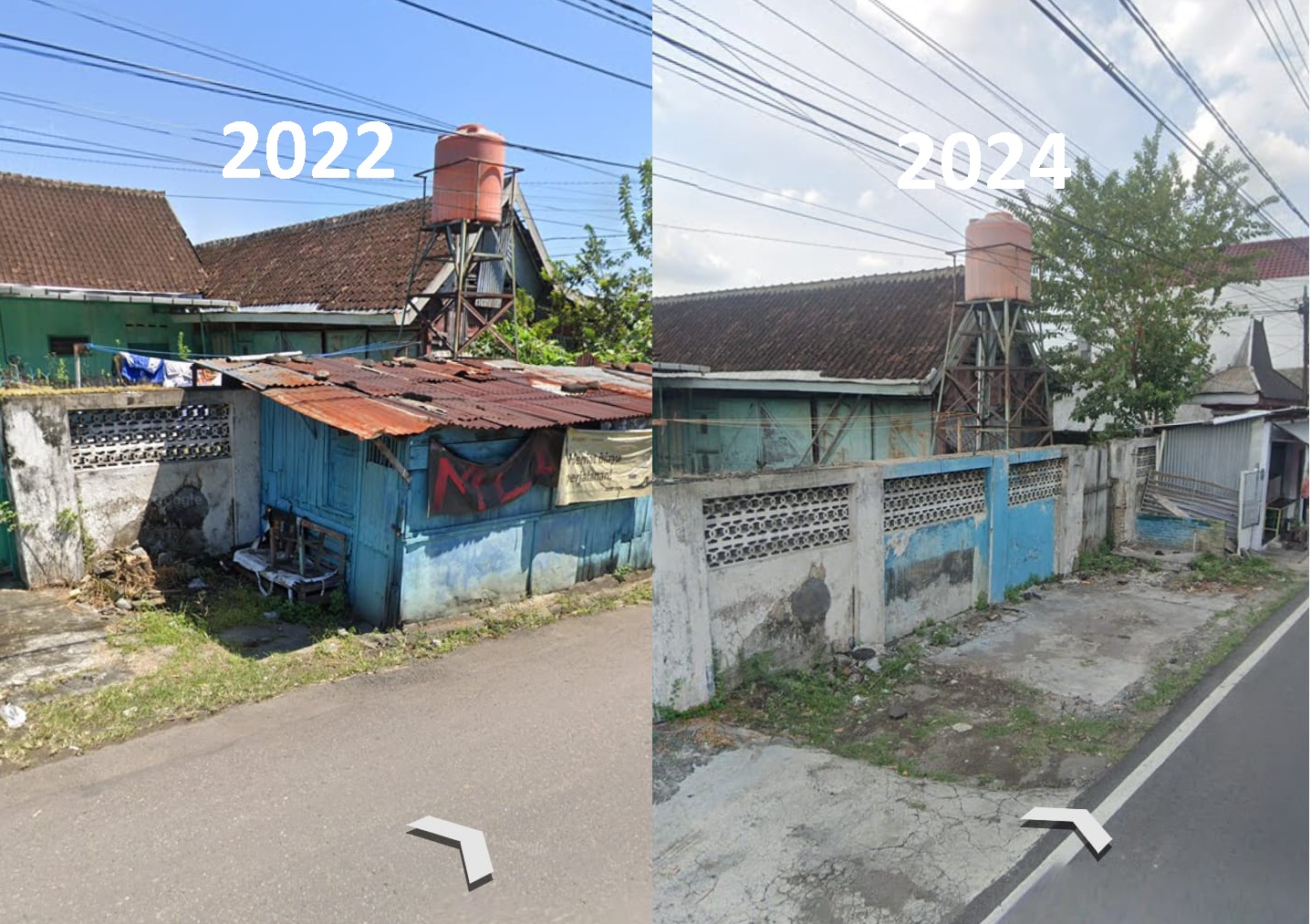 Gambar terakhir gubuk lansia Karto dan Warsini di Jalan HOS Cokroaminoto, Solo, terekam kamera Google Maps. (Dokumentasi Google Maps)