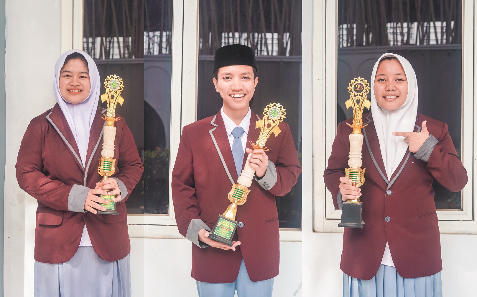 M. Izzul Labib, Savira Putri, dan Fitrotun Nafisah, para santri SMA Nuris Jember, harumkan nama almamater di olimpiade kimia nasional ATOMIC yang digelar Universitas Bojonegoro. (Nuris Jember)