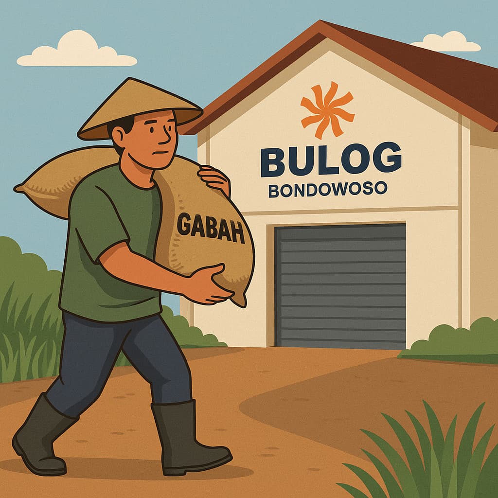 ilustrasi seorang petani saat membawa gabah, AI