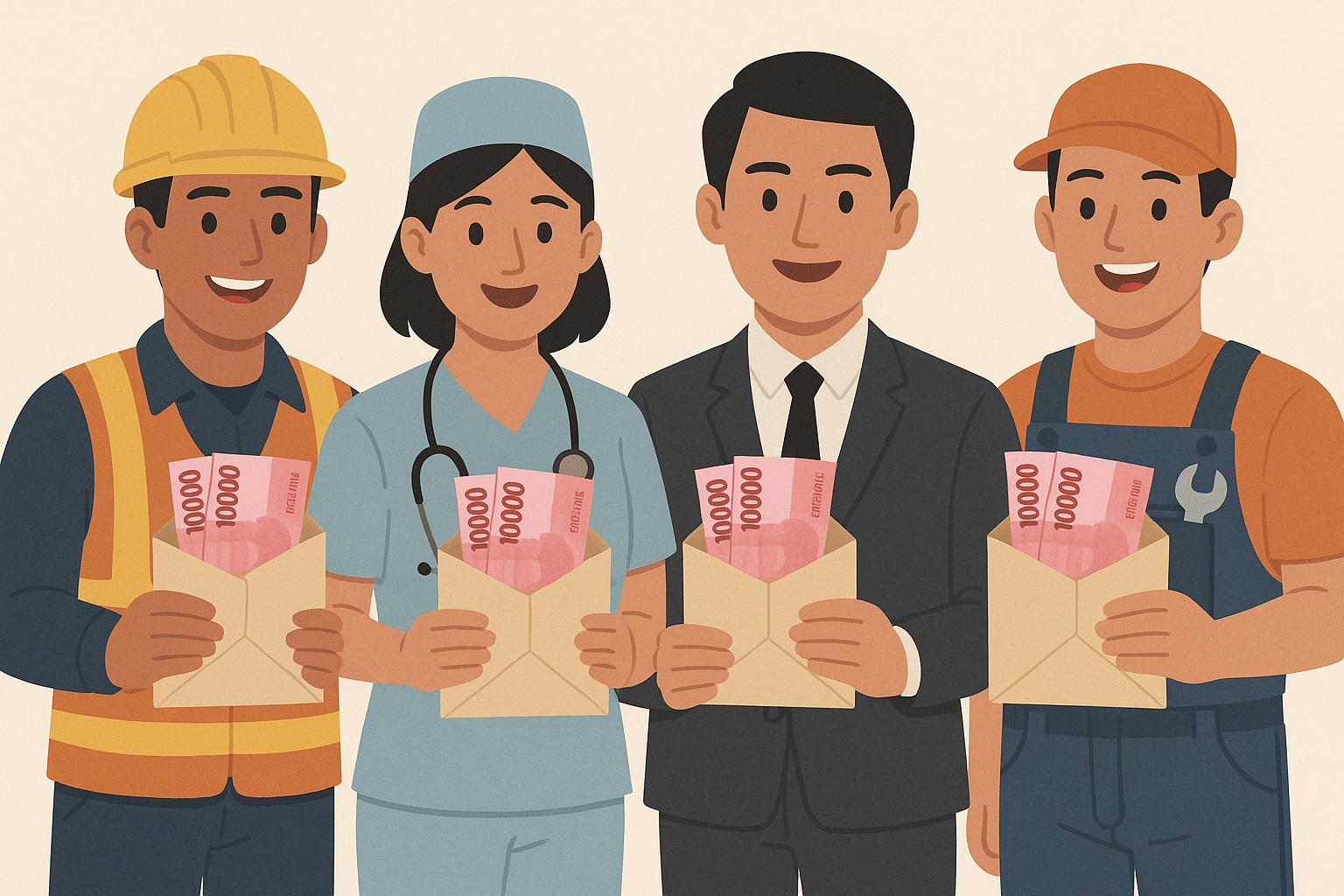 Ilustrasi pekerja benerima bantuan subsidi upah (BSU) 2025. (AI)