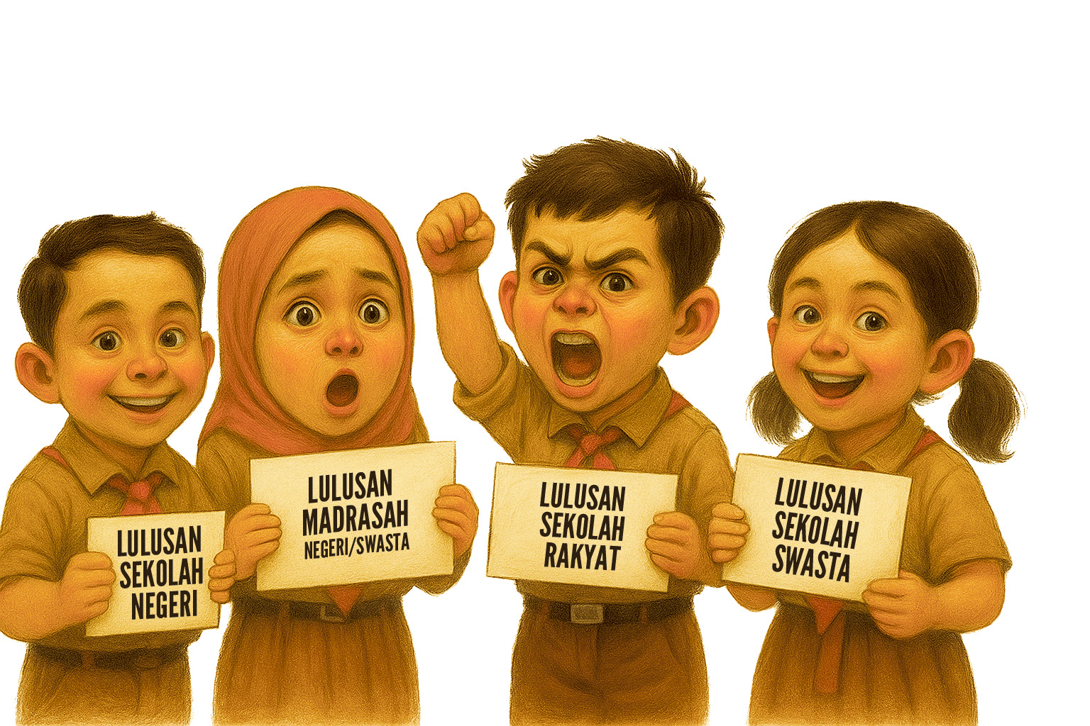 Ilustrasi siswa sekolah rakyat di antara jenis lembaga pendidikan lainnya. (Maulana Ijal/AI/Radar Jember)