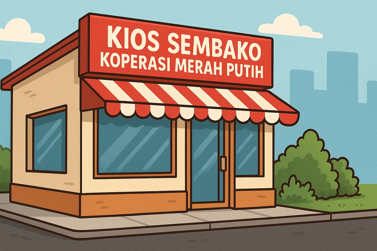 Ilustrasi Kantor Unit Usaha Kios Sembako Koperasi Merah Putih. (NUR HARIRI/RADAR JEMBER)