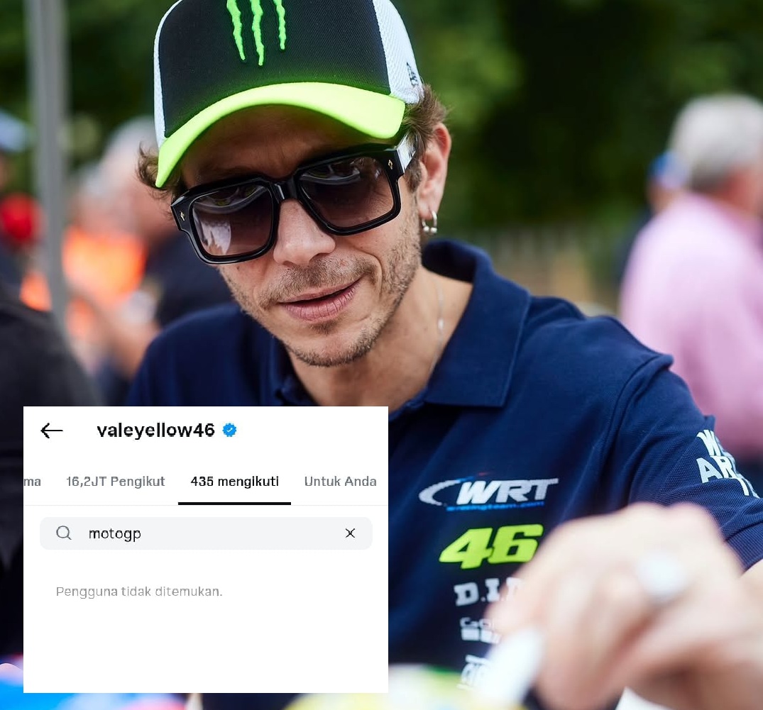 Legenda MotoGP, Valentino Rossi, diketahui menghapus akun MotoGP dari daftar following di Instaram-nya.