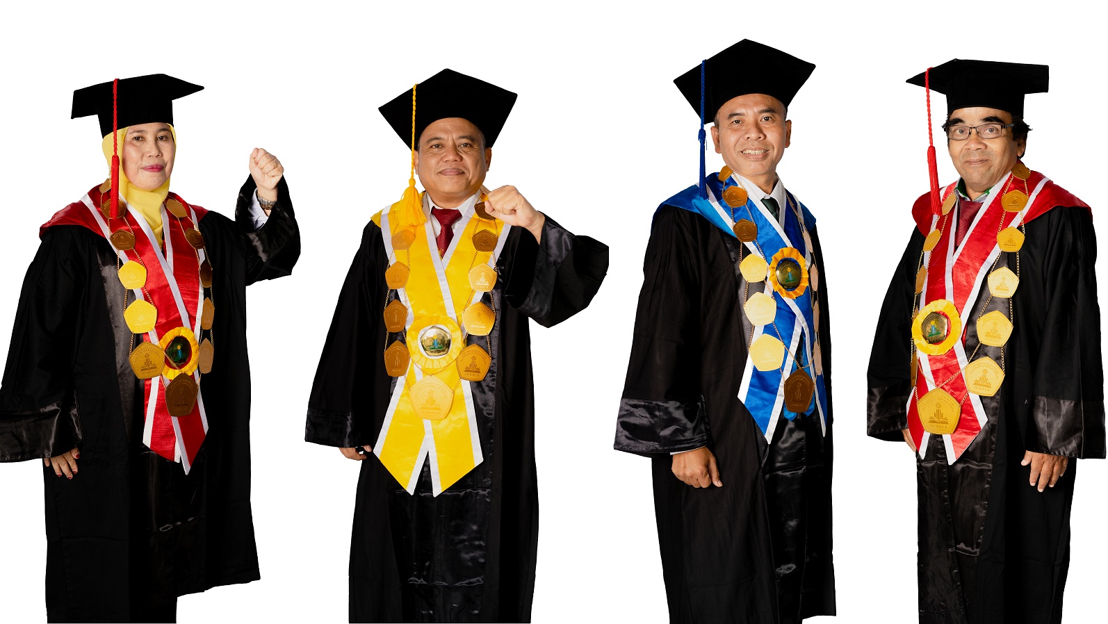SIAP ORASI: Empat guru besar UIN KHAS Jember, dari kiri, Prof Dr Sri Lumatus Sa&rsquo;adah, Prof Dr Fawaizul Umam, Prof Dr Kasman, dan Prof Dr Rafid Abbas akan dikukuhkan di Gedung Kuliah Terpadu (GKT).