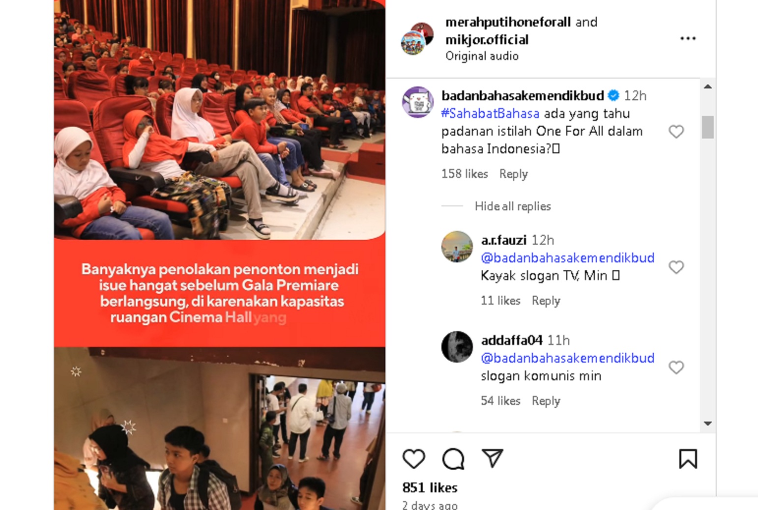 Sindiran akun resmi Badan Bahasa Kemendikbud terhadap film animasi Merah Putih One for All.