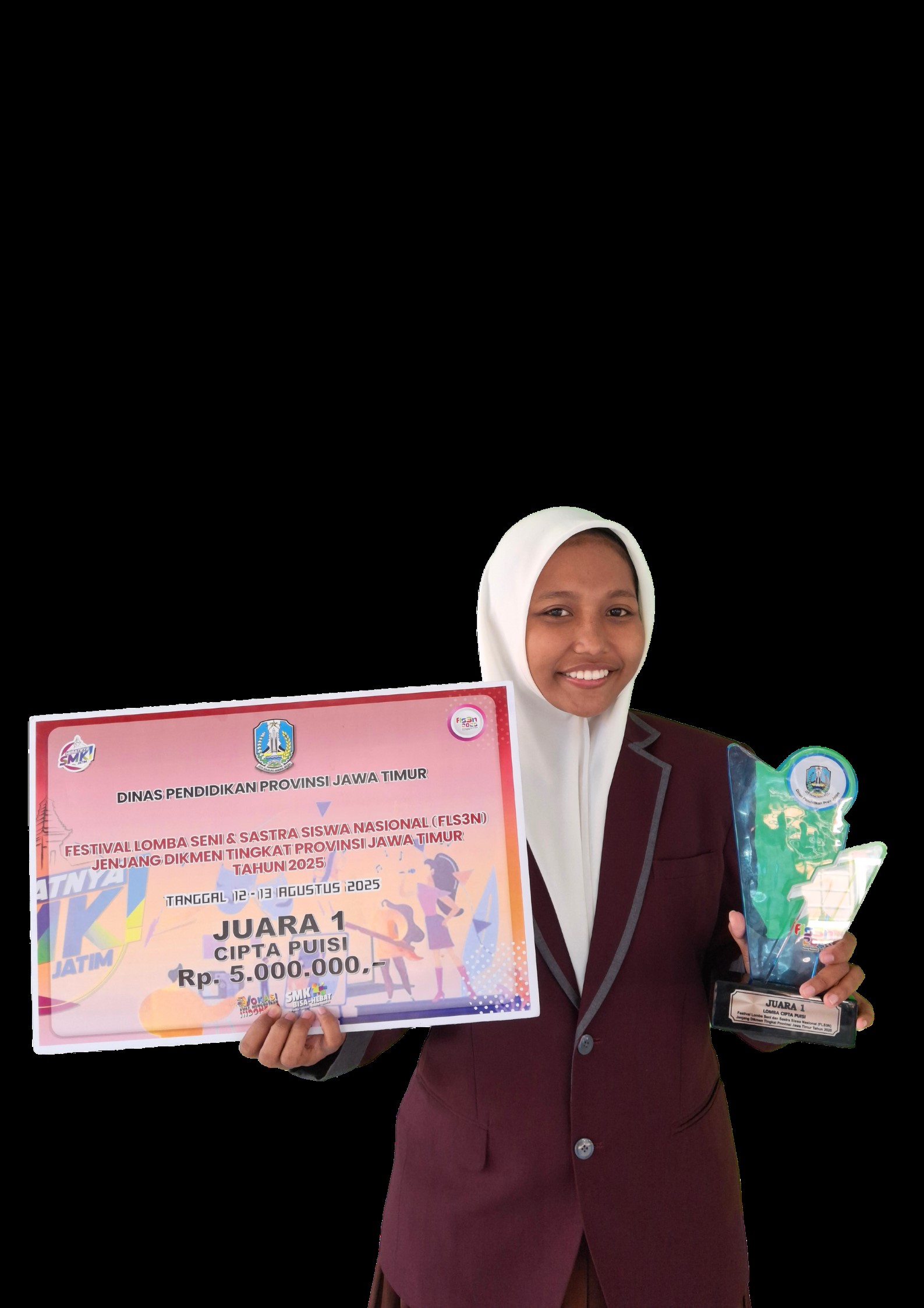 ANGKAT TROFI: Siswi kelas XII MIPA 1 Nuris Jember, Faniyati Wardhani, berhasil raih juara di pentas FLS3N Jatim.
