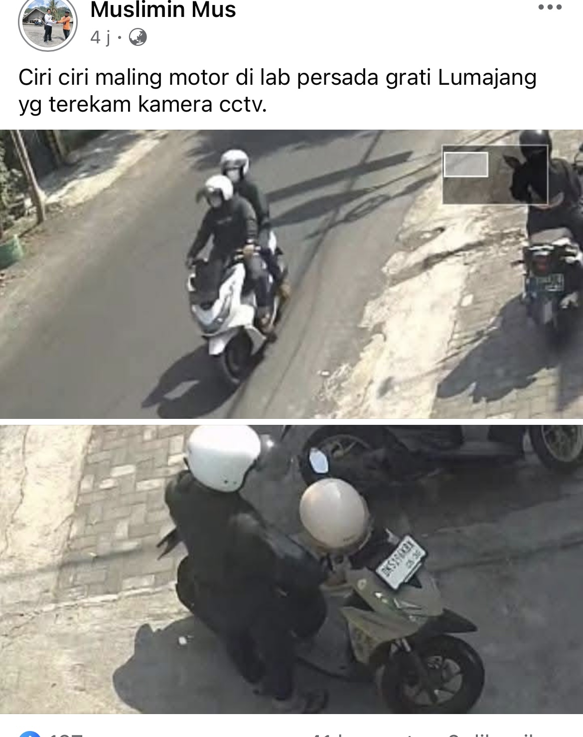 Aksi pencurian motor di Lumajang terekam CCTV.