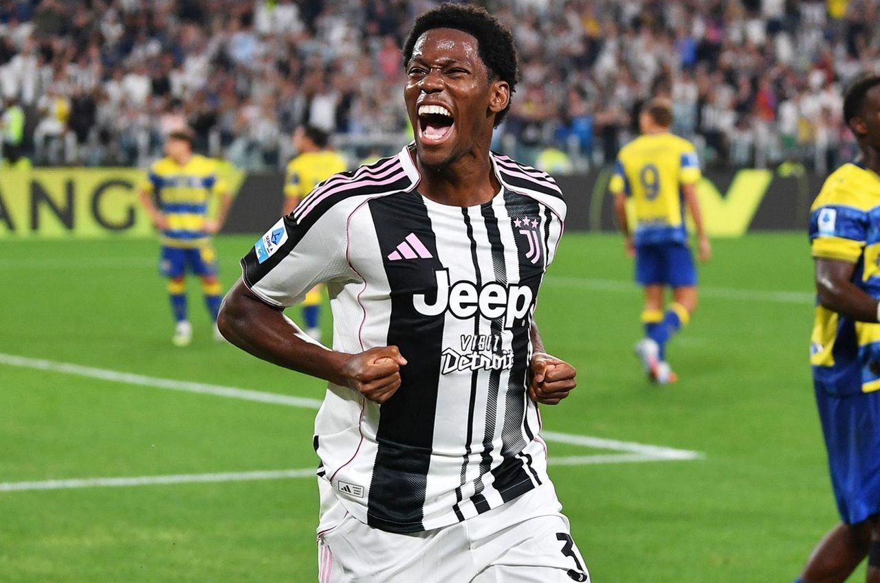 Jonathan David ketika selebrasi gol perdananya bersama Juventus