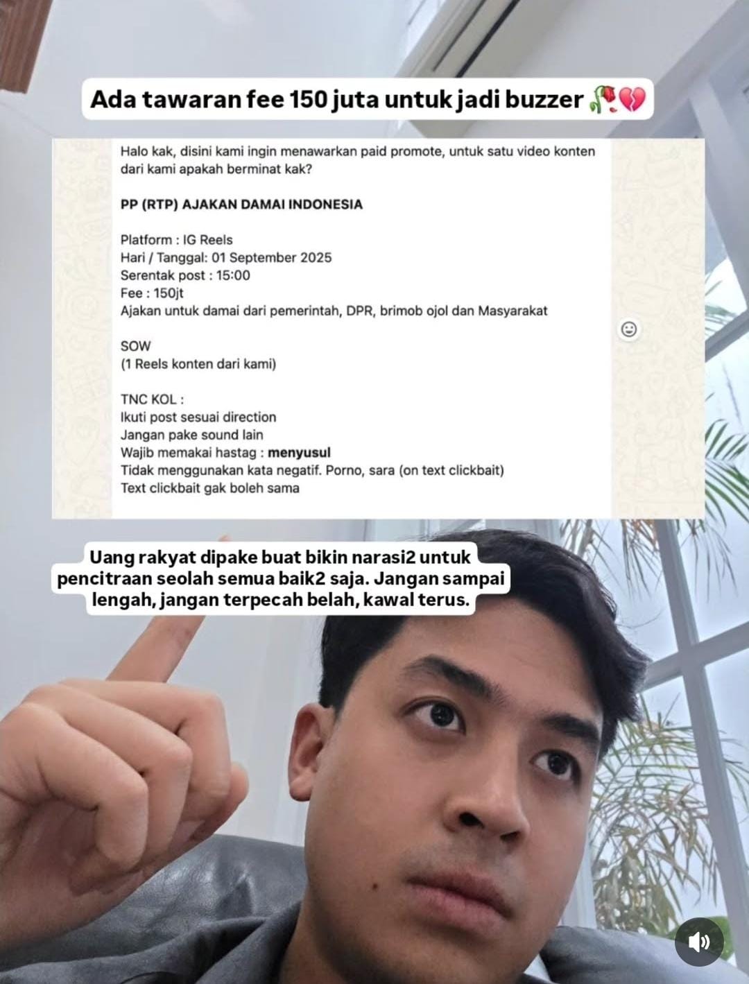FANTASTIS: Jerome Polin saat mengunggah ajakan untuk meredam kerusuhan (ig:jeromepolin)