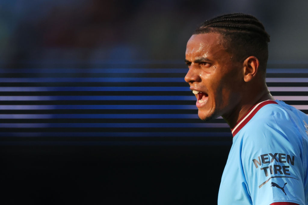 MANCHESTER, ENGLAND - OCTOBER 08: Manuel Akanji of Manchester City during the Premier League match between Manchester City and Southampton FC at Etihad Stadium on October 8, 2022 in Manchester, United Kingdom. (Photo by Marc Atkins/Getty Images)