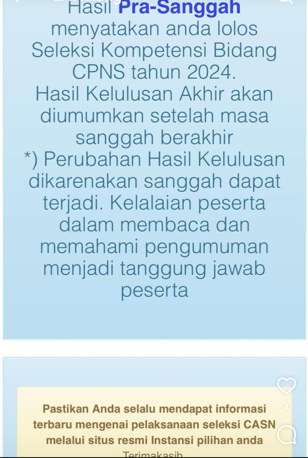 TAMPILAN SSCASN: Tampilan laman SSCASN yang kembali ke halaman awal, di mana menu pengisian Daftar Riwayat Hidup (DRH) tidak lagi terlihat pada akun peserta PPPK. (Instagram ewinhsb92)