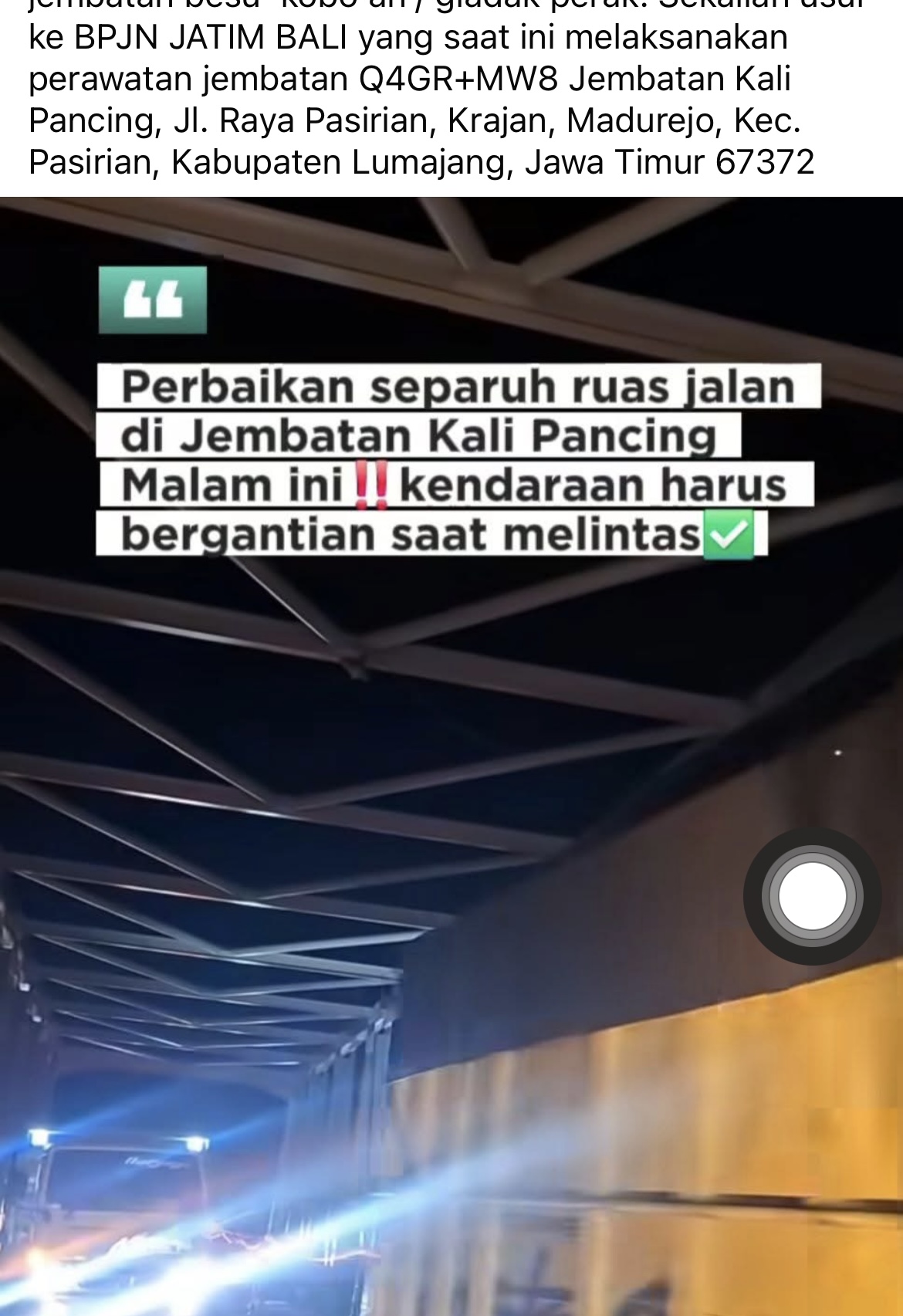 Kondisi jembatan kali pancing minim penerangan.