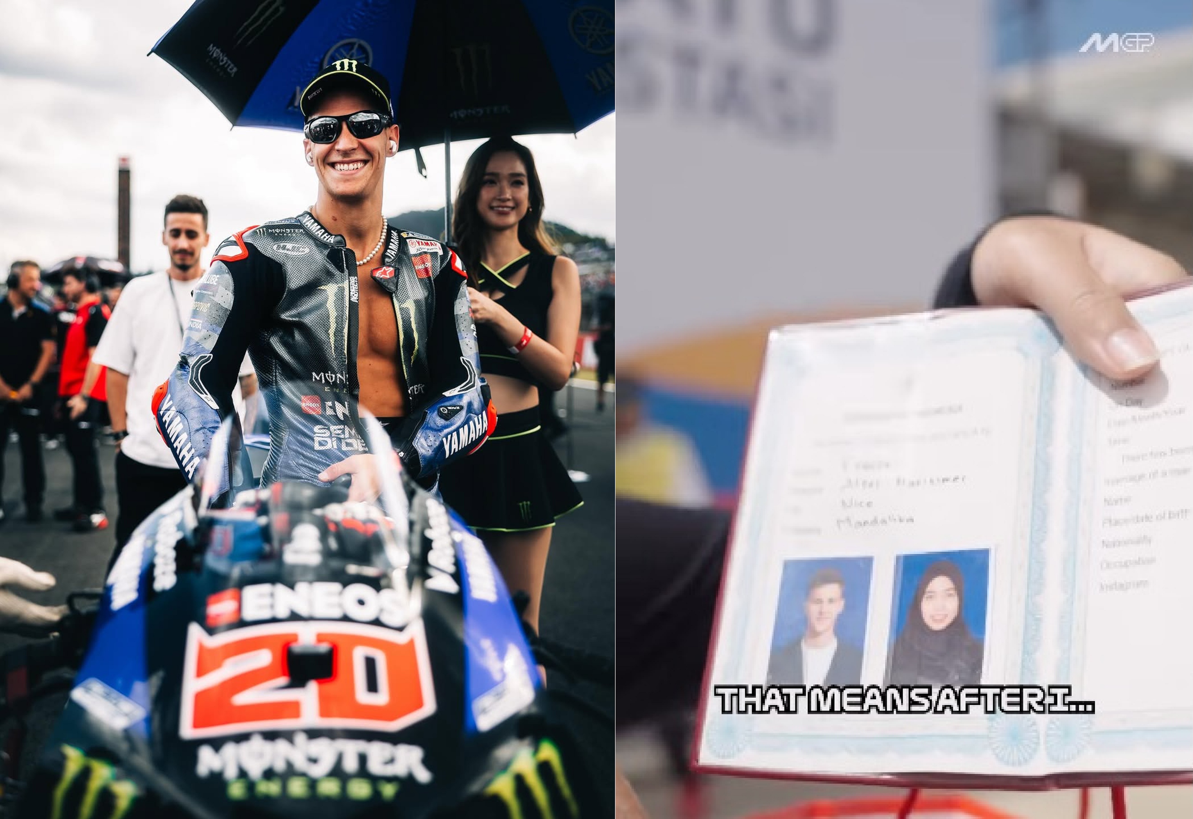 Seorang fans Indonesia "melamar" Fabio Quartararo di Mandalika. Lengkap dengan buku nikahnya.