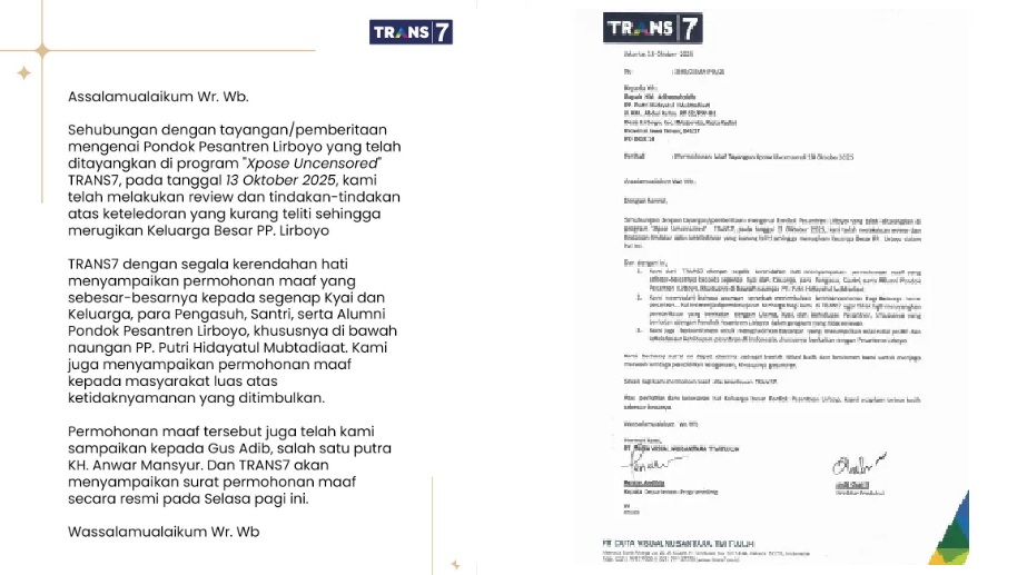 Unggahan dan surat permohonan maaf TRANS7.