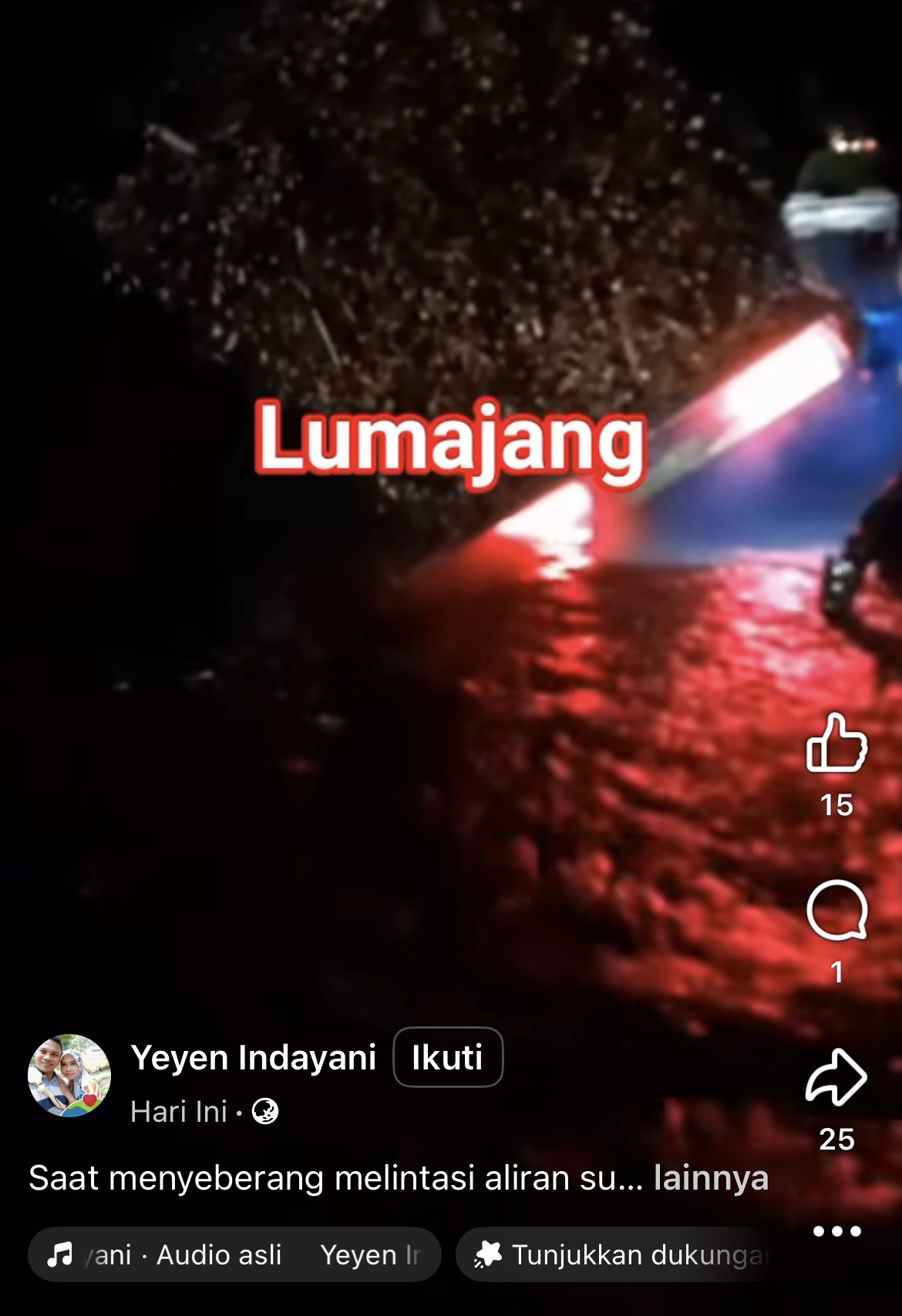Kondisi truk tebu yang tergelincir saat melewati aliran lahar