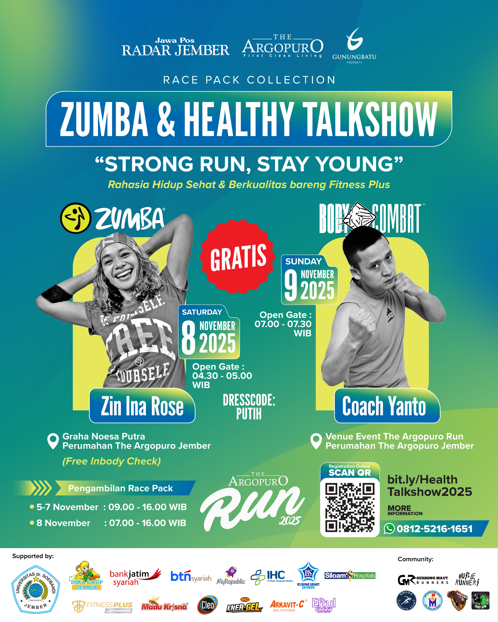 MENYEHATKAN: Zin Ina Rose akan memandu gerak energik Zumba sehari sebelum event The Argopuro Run. Sementara Coach Yanto akan mengisi sesi body combat di lokasi utama event.&nbsp;