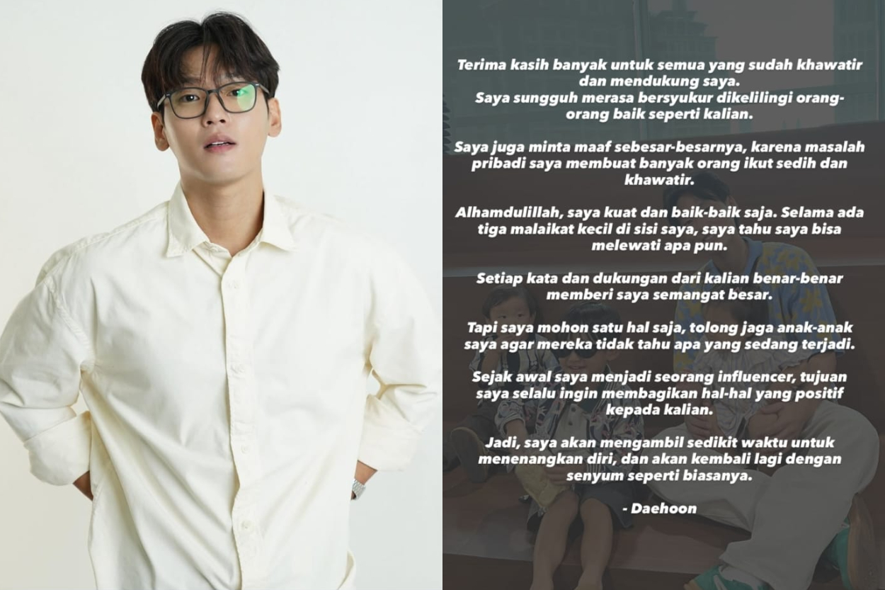 Pernyataan tulis Na Daehoon pada Story Instagram Pribadinya yang disorot publik atas ketulusan hatinya untuk tetap mengurus ketiga buah hatinya. (genvoice.id)