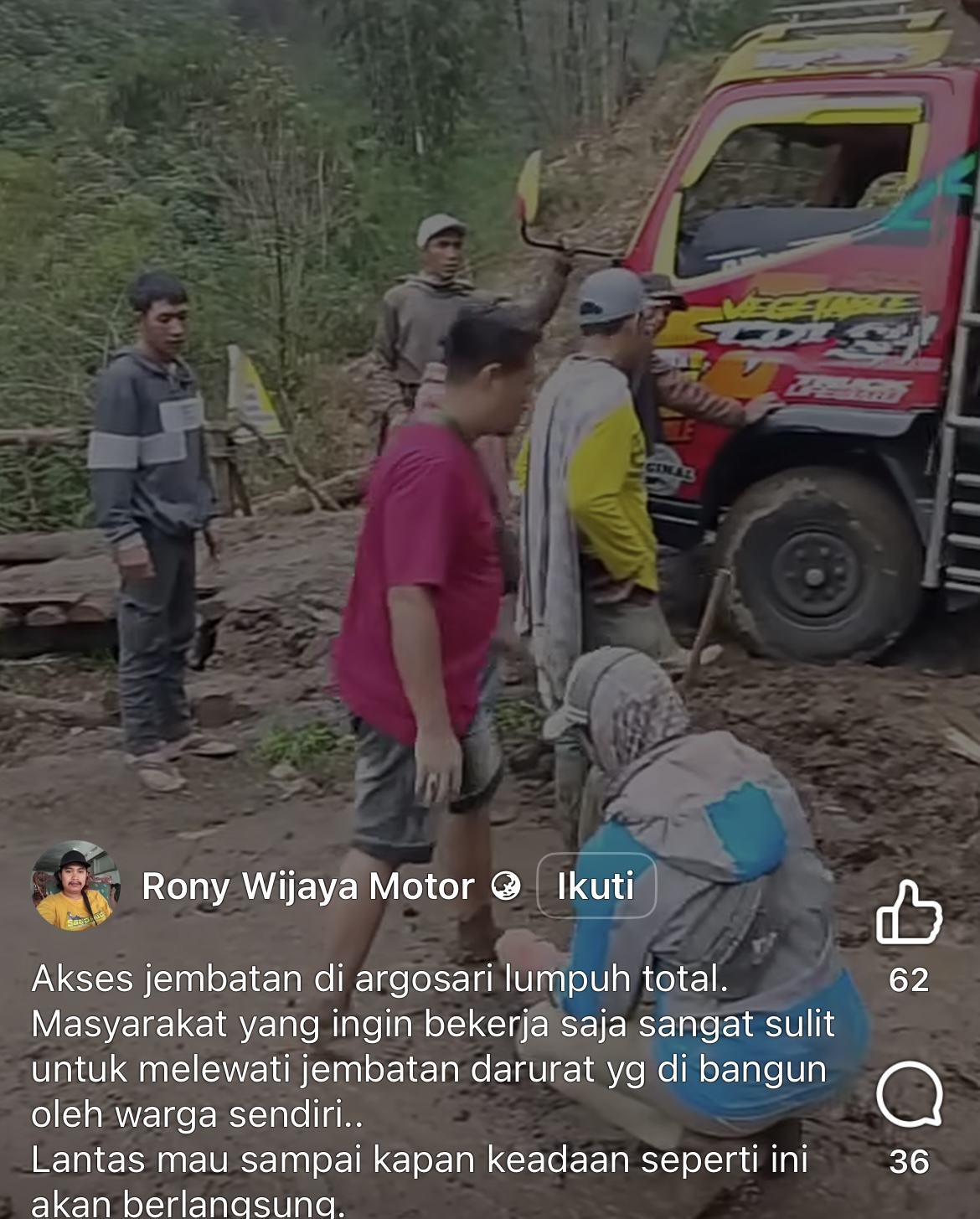 Tangkap layar kondisi jembatan layang di Argosari, Lumajang memprihatinkan.