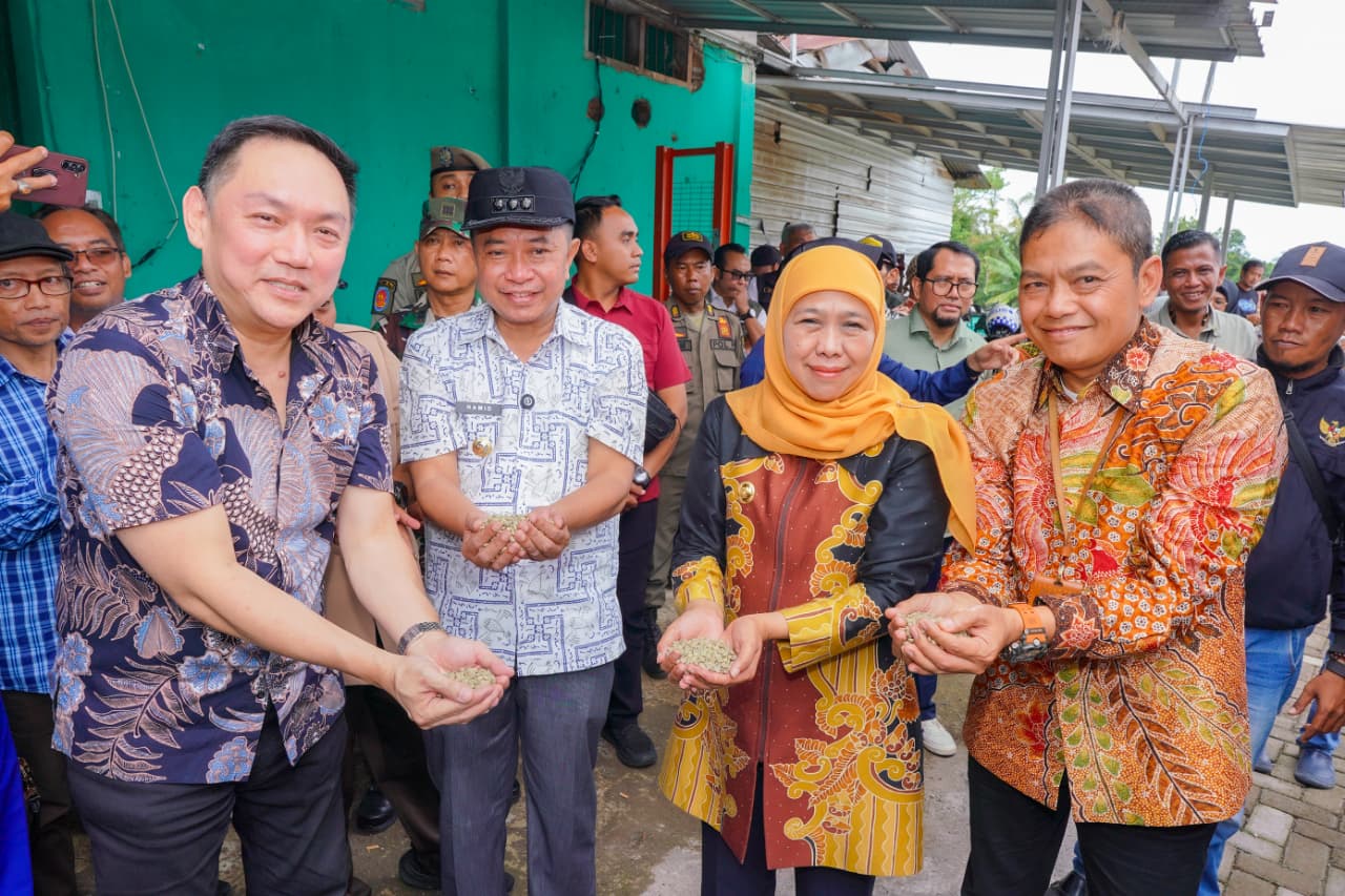 UNGGULAN: Bupati Bondowoso bersama Gubernur Jatim menunjukan Kopi Arabika Specialty Java Ijen yang akan di ekspor ke Taiwan.