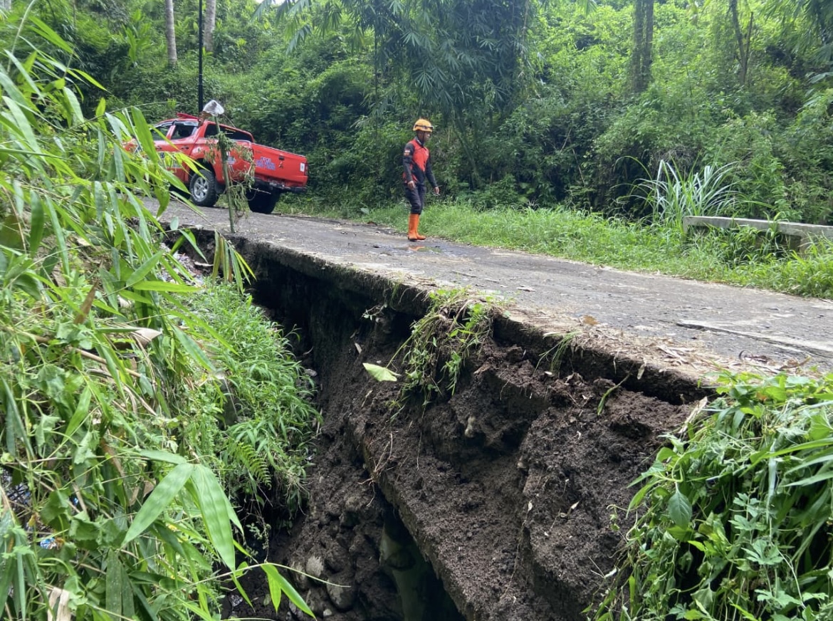 TINJAU: Sejumlah petugas saat mendatangi lokasi kejadian longsor.(BPBD BONDOWOSO FOR RADAR IJEN)