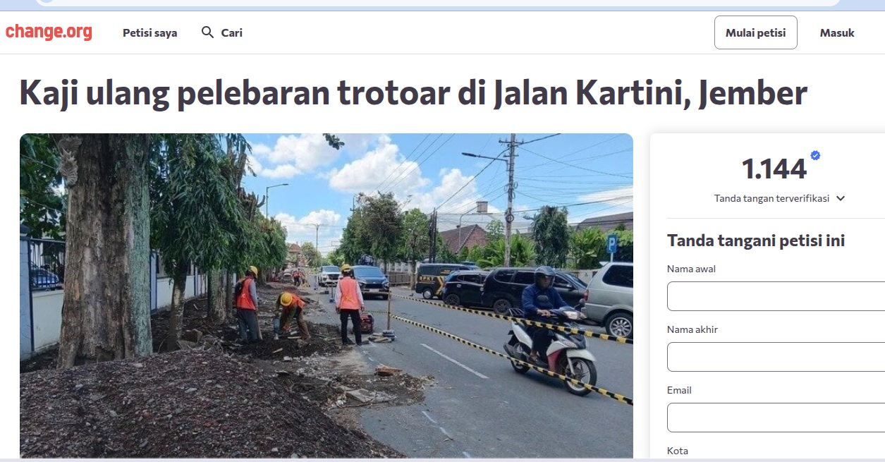 GALANG DUKUNGAN: Petisi peninjauan ulang terkait pelebaran trotoar di Jalan RA Kartini ditandatangani lebih dari seribu orang.