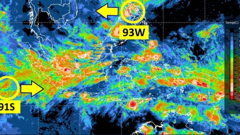 Tangkapan layar data BMKG soal bibit siklon yang disebut memicu hujan lebat dan gelombang tinggi.