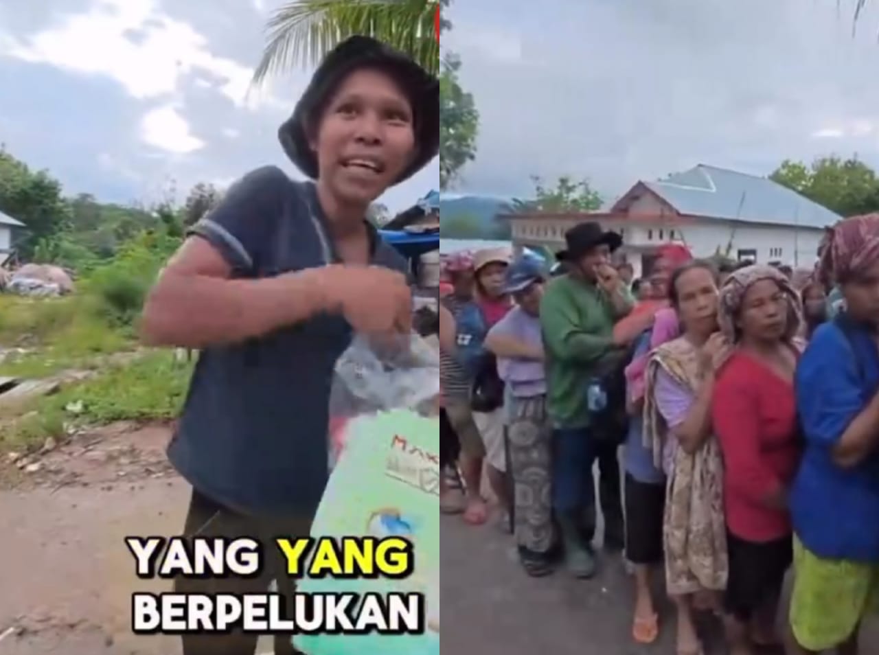 Akses Bonan Dolok Tapteng masih sulit ditembus, warga saling bantu untuk ambil bantuan logistik.