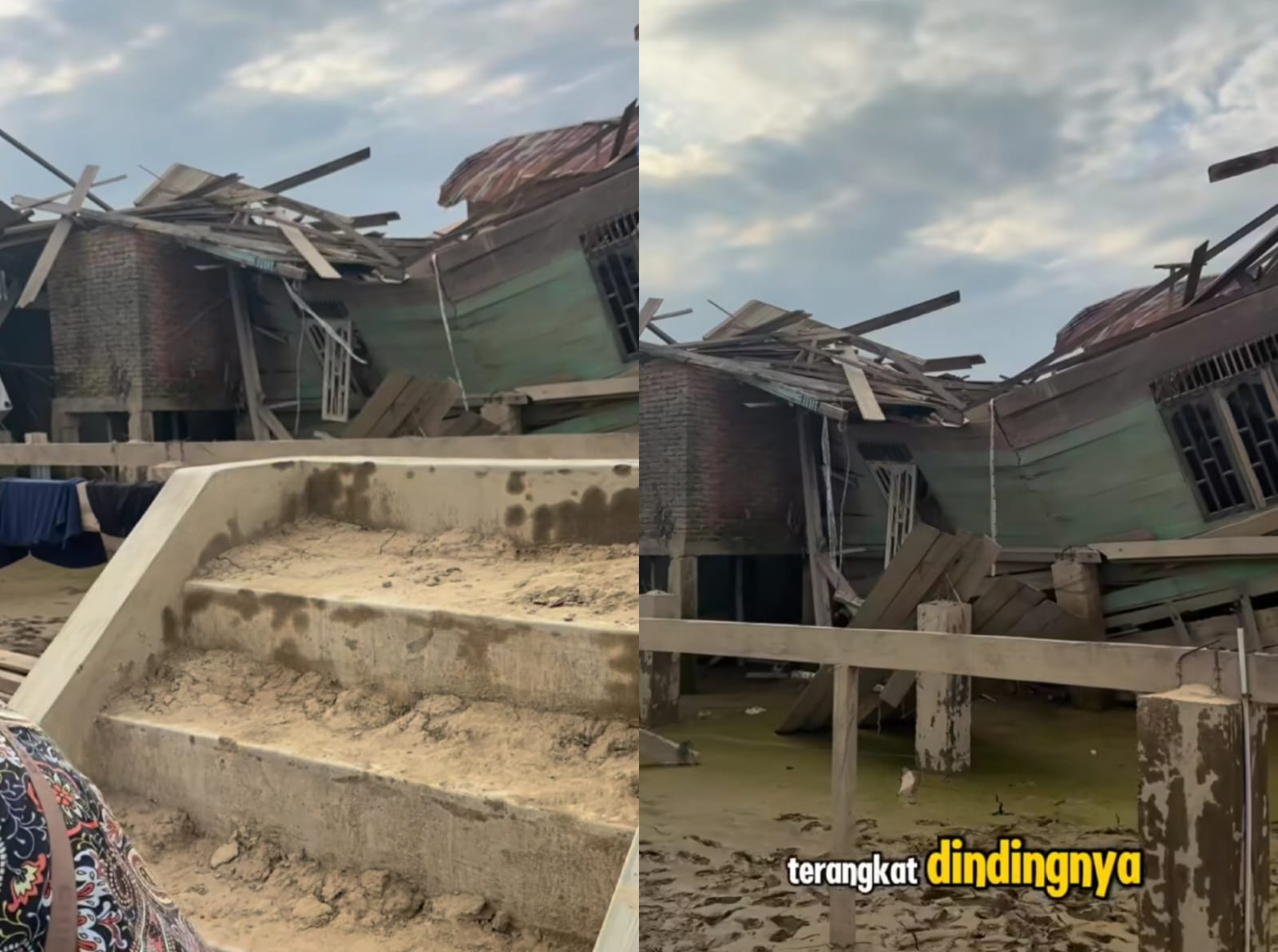 Sisa rumah warga Desa Suka Jadi, Aceh Tamiang yang terbawa arus banjir. (Instagram/adjie.apk)