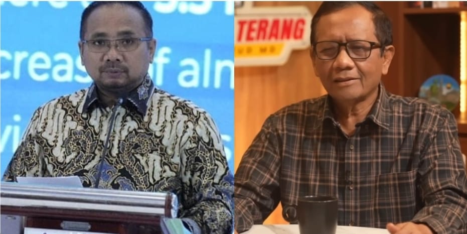 Mahfud MD turut buka suara mengenai penetapan tersangka Yaqut Cholil Qoumas oleh KPK terkait dugaan korupsi kuota haji 2024. (Instagram/gusyaqut - YouTube/Mahfud MD)