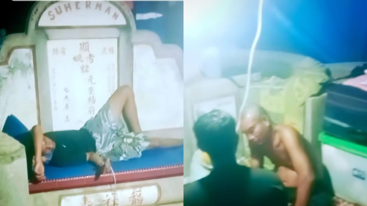 Warga di Aceh Tamiang harus bertahan dengan tinggal di kompleks kuburan Tionghoa pascabanjir. (TikTok/bang_cigen)