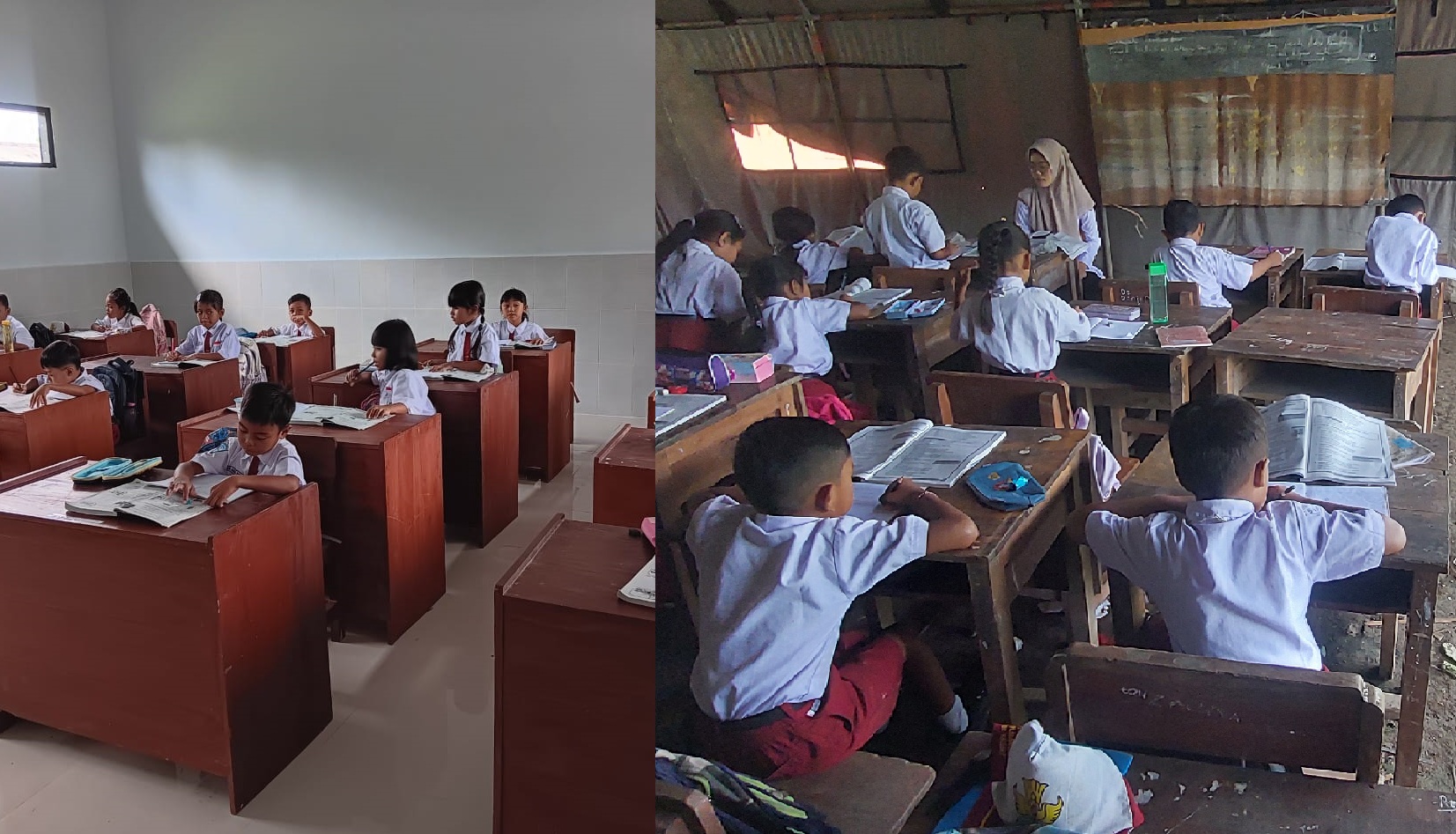 KEMBALI KE KELAS: Suasana KBM siswa SDN Plalangan 03, sebelumnya mereka sekolah di bawah tenda.