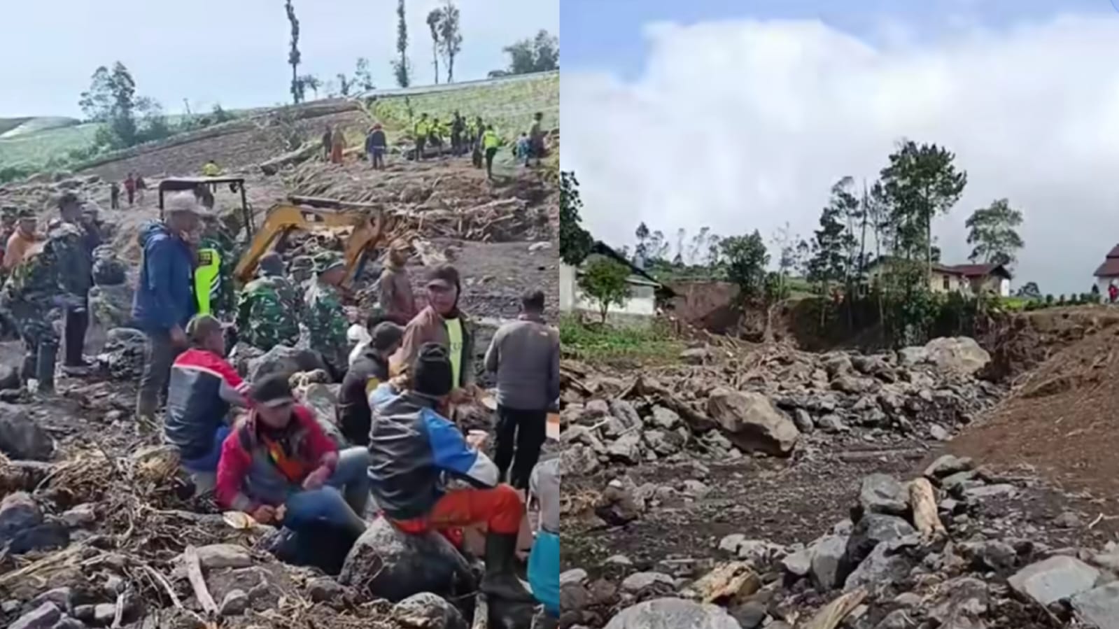Warga dan aparat bergotong royong membersihkan material banjir di Purbalingga, Jawa Tengah. (Instagram/purbalingga.hitz)