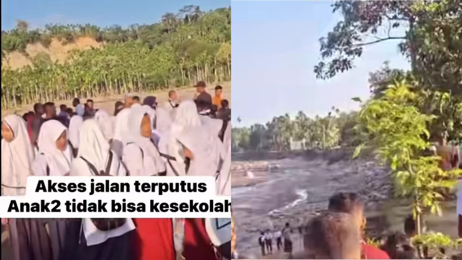 Anak-anak di Aceh Utara kesulitan akses ke sekolah karena jalan putus. (Instagram/rully_xabian)