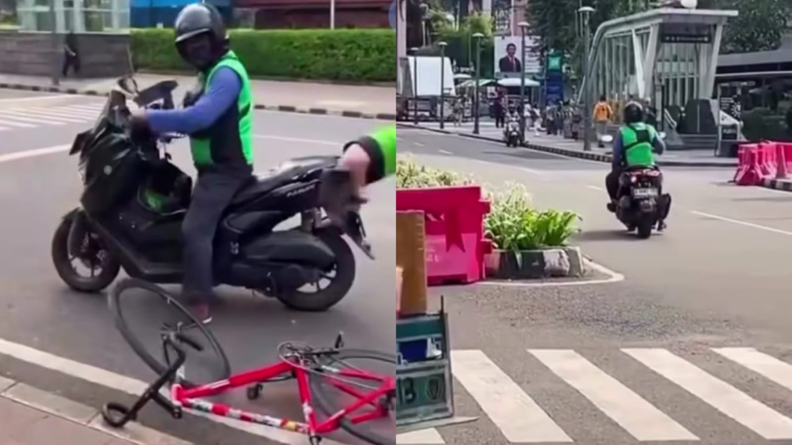 Pesepeda di Jakarta Pusat diduga mendapat intimidasi dari oknum ojol. (Instagram/voxnetizens)