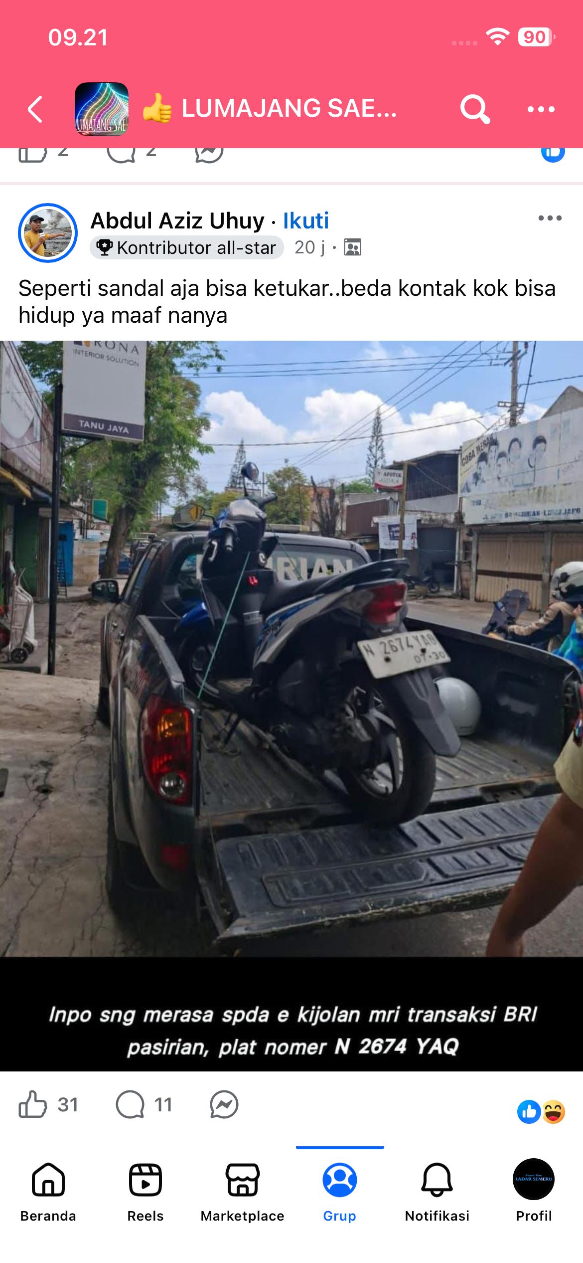 Tangkap layar kondisi motor yang diangkut menggunakan mobil karena tertukar