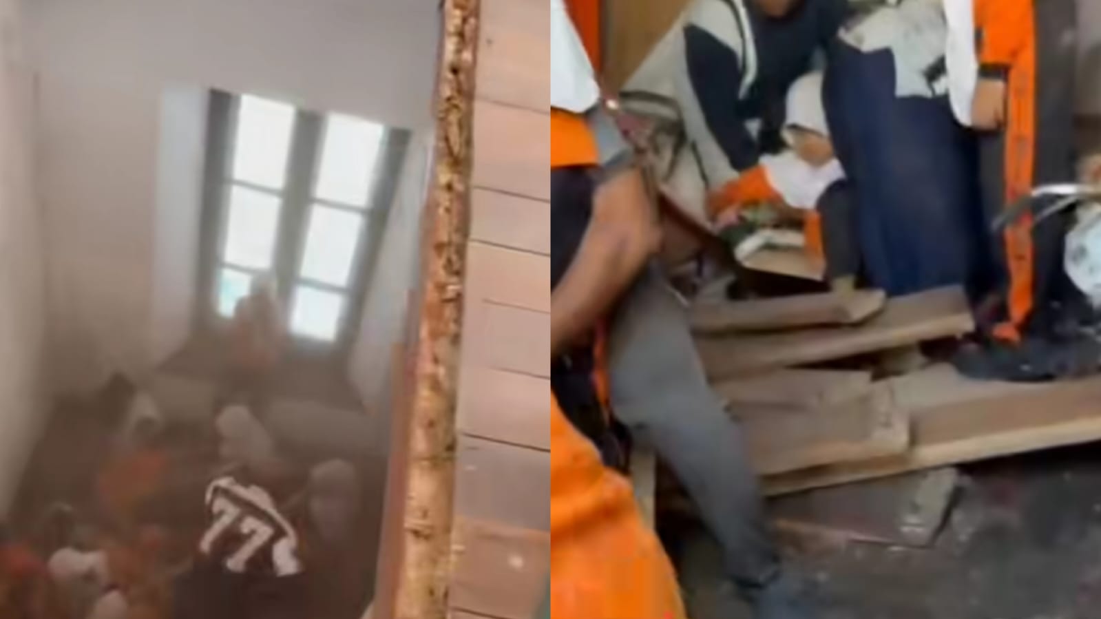 Insiden ambruknya lantai dua bangunan cagar budaya Tangsi Belanda, Siak, Riau saat ada kunjungan studi tur. (Instagram/halosiak)