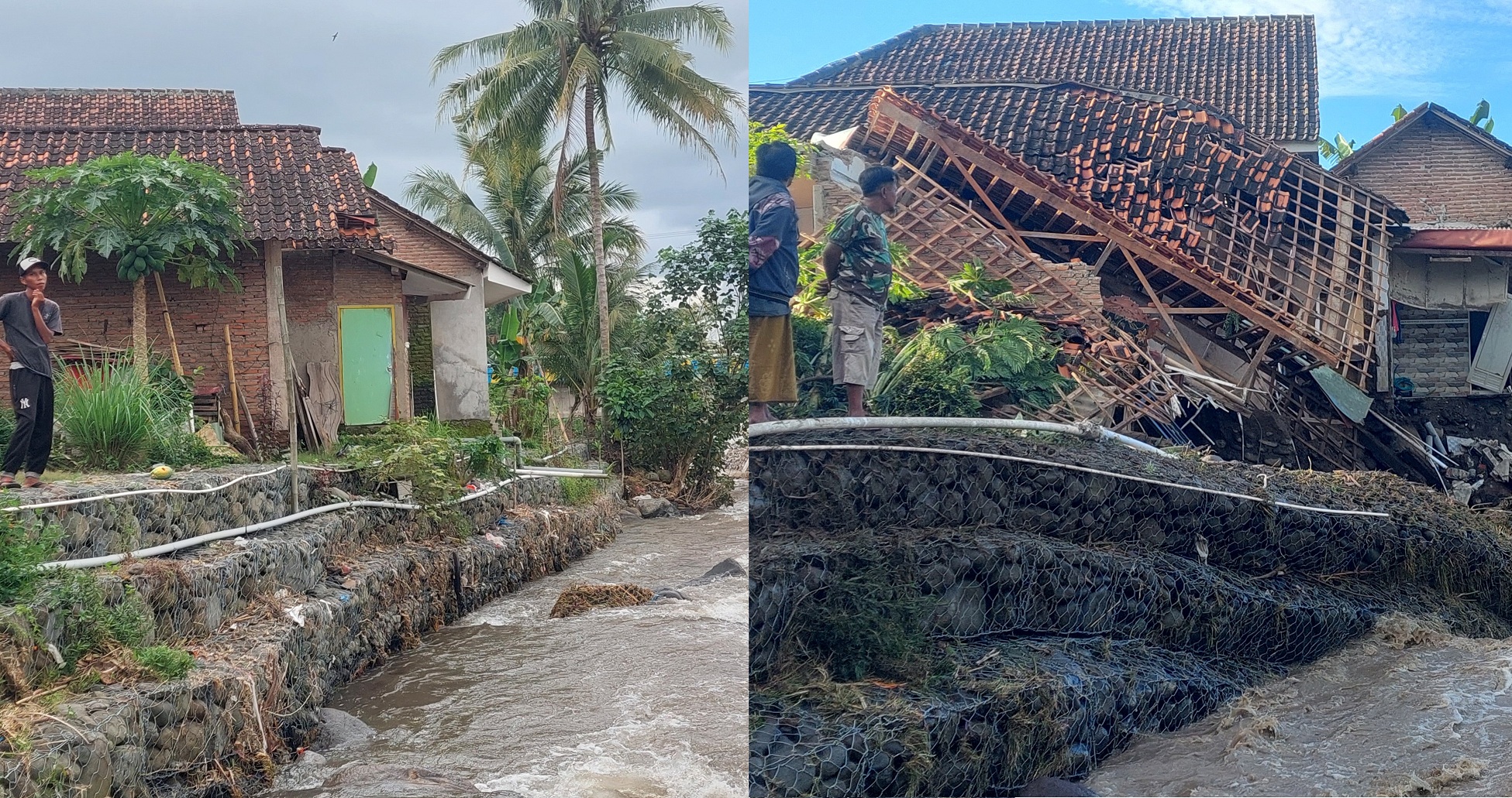 AMBRUK: Kondisi rumah milik Yuliatin dan Abdul Wahid sebelum dan setelah diterjang banjir bandang Panti.