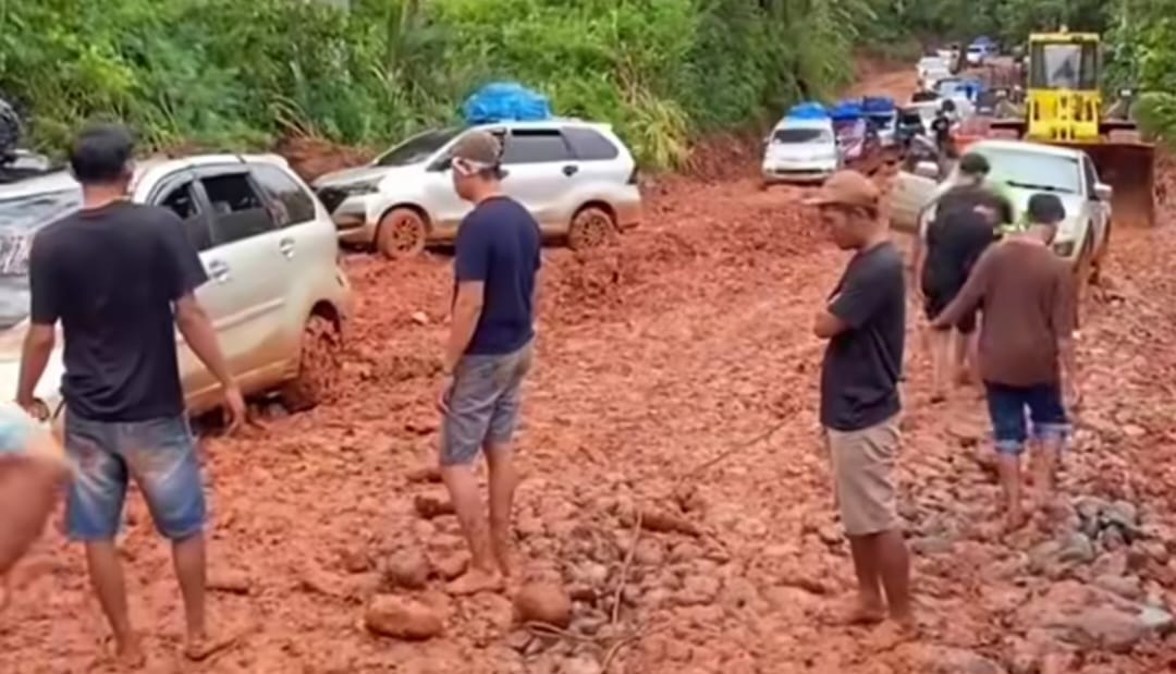 Momen viral rombongan pengantin melintasi jalan rusak di Lampung Barat. (TikTok/Afreza_)