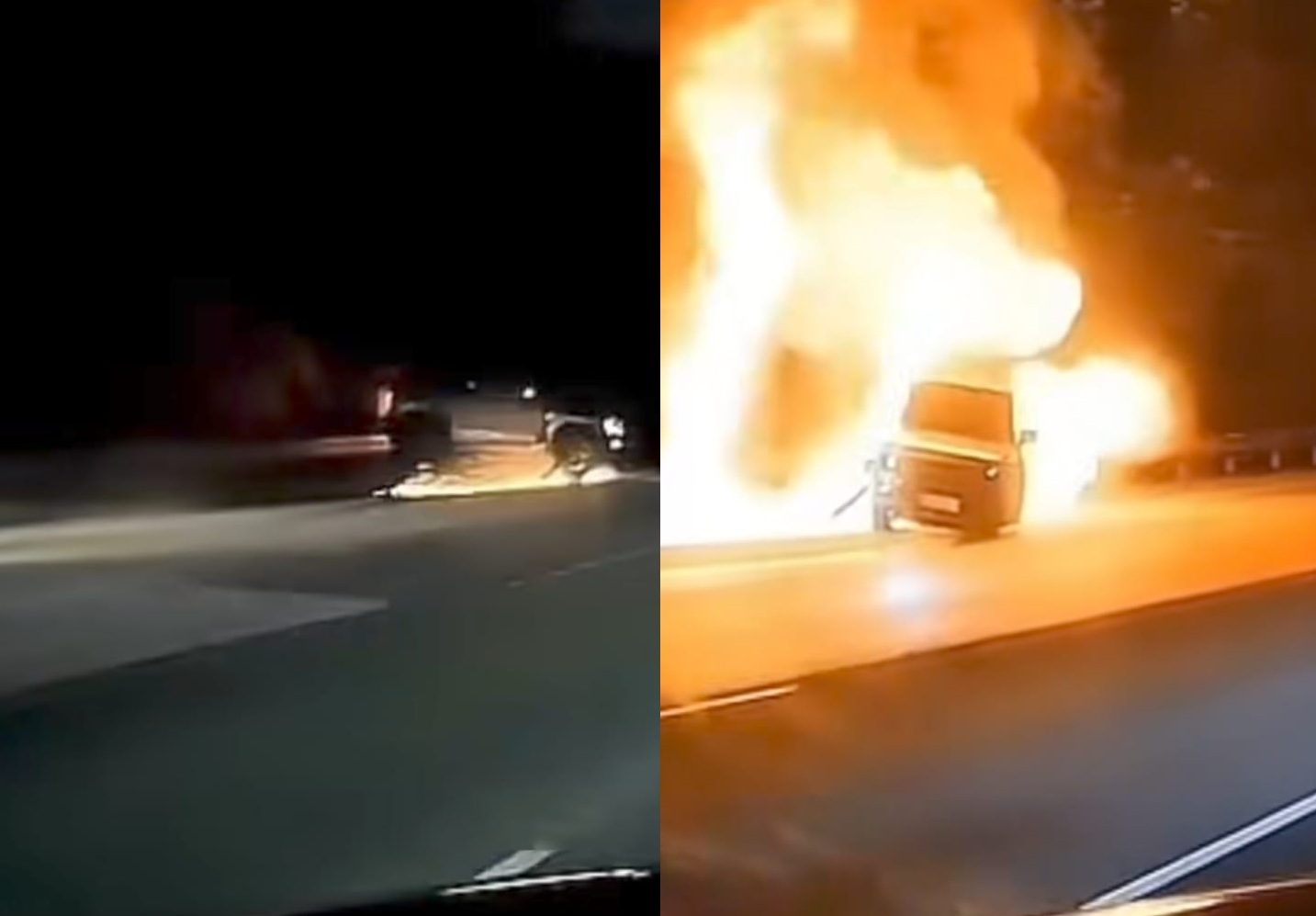 Detik-detik Jetour mengantam guardrail Tol Jagorawi hingga terbakar setelah diseruduk BMW.