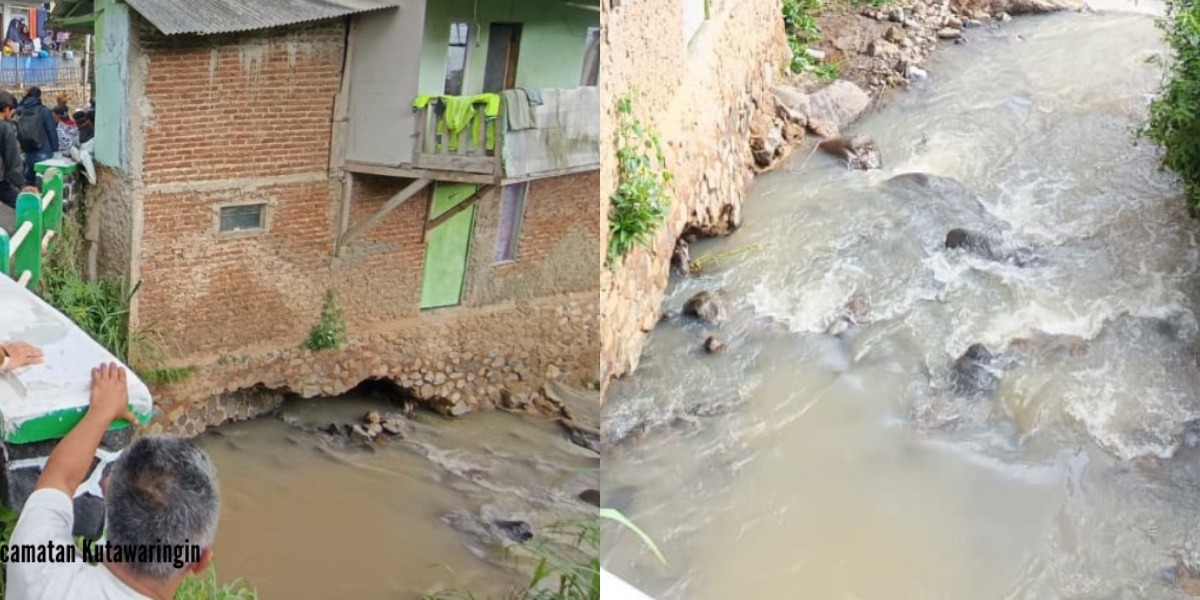Menyoroti insiden viral seorang ibu yang diduga hanyut setelah lantai rumahnya jebol ke arah sungai Cijagra, Bandung. (Instagram.com/@kecamatankutawaringin)