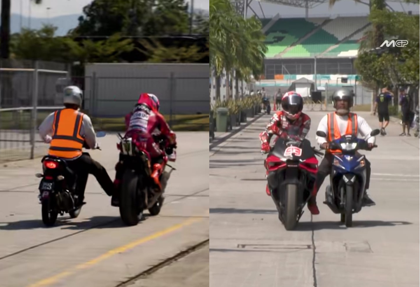 Momen unik motor Ducati Desnocedici milik Marc Marquez disetut pakai Supra Bapak.