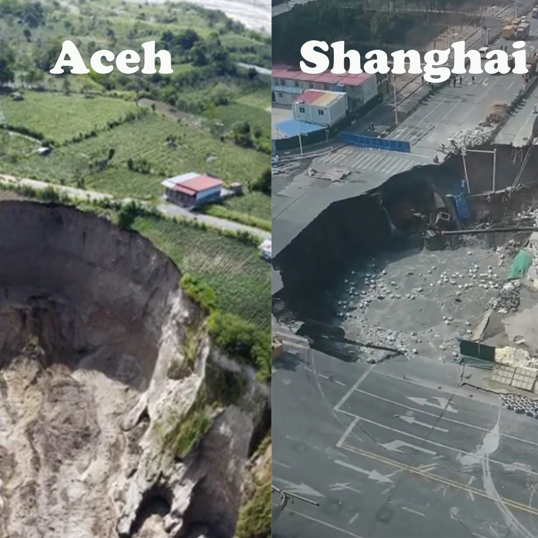 Fenomena Aneh, Muncul Lubang Raksasa di Aceh dan Shanghai China -&nbsp;Sumber foto: Kompas dan Aljazeera