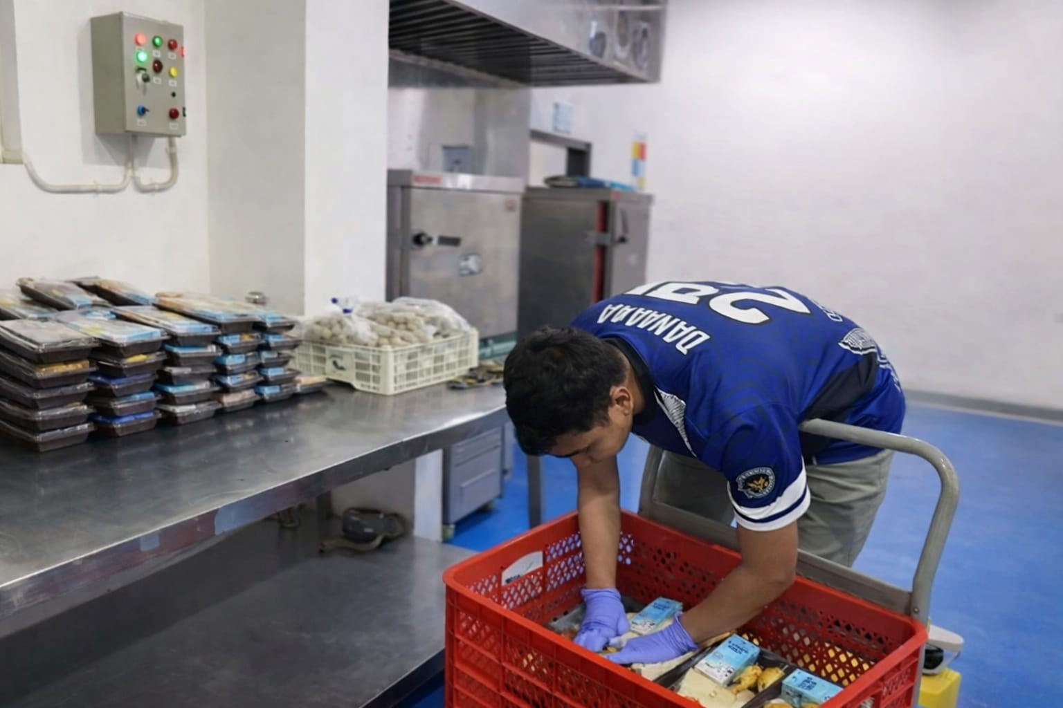 MENGECEK: salah satu petugas SPPG Kademangan 1 saat packing bahan makanan (FAQIH/RJ)