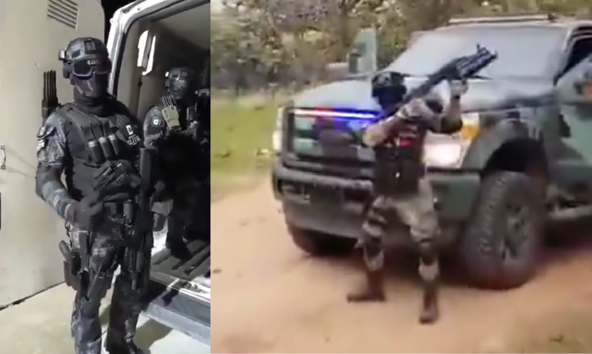 Anggota kartel Jalisco mengenakan atribut lengkap ala militer.