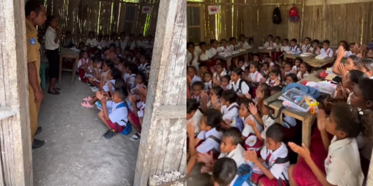 Mengintip kisah viral anak-anak SD di Nusa Tenggara Timur (NTT) yang belajar dalam ruangan kelas berdinding bambu dan lantai tanah. (Instagram.com/@rhmtur)
