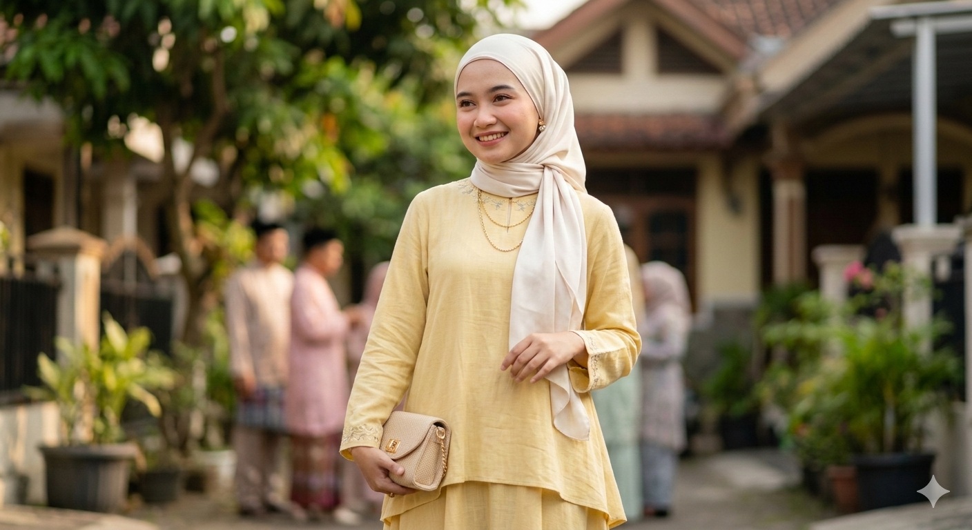 ilustrasi tren busana lebaran butter yellow.
